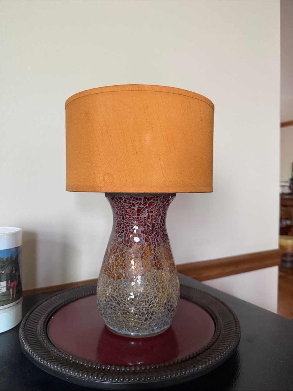 PartyLite Orange Shade Mosaic Glass Table Lamp